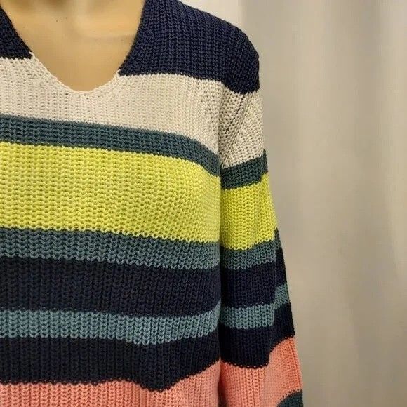 ANN TAYLOR MULTICOLOR STRIPED PREPPY OVERSIZED CLASSIC CHUNKY SWEATER SZE: L NWT - Picture 4 of 6